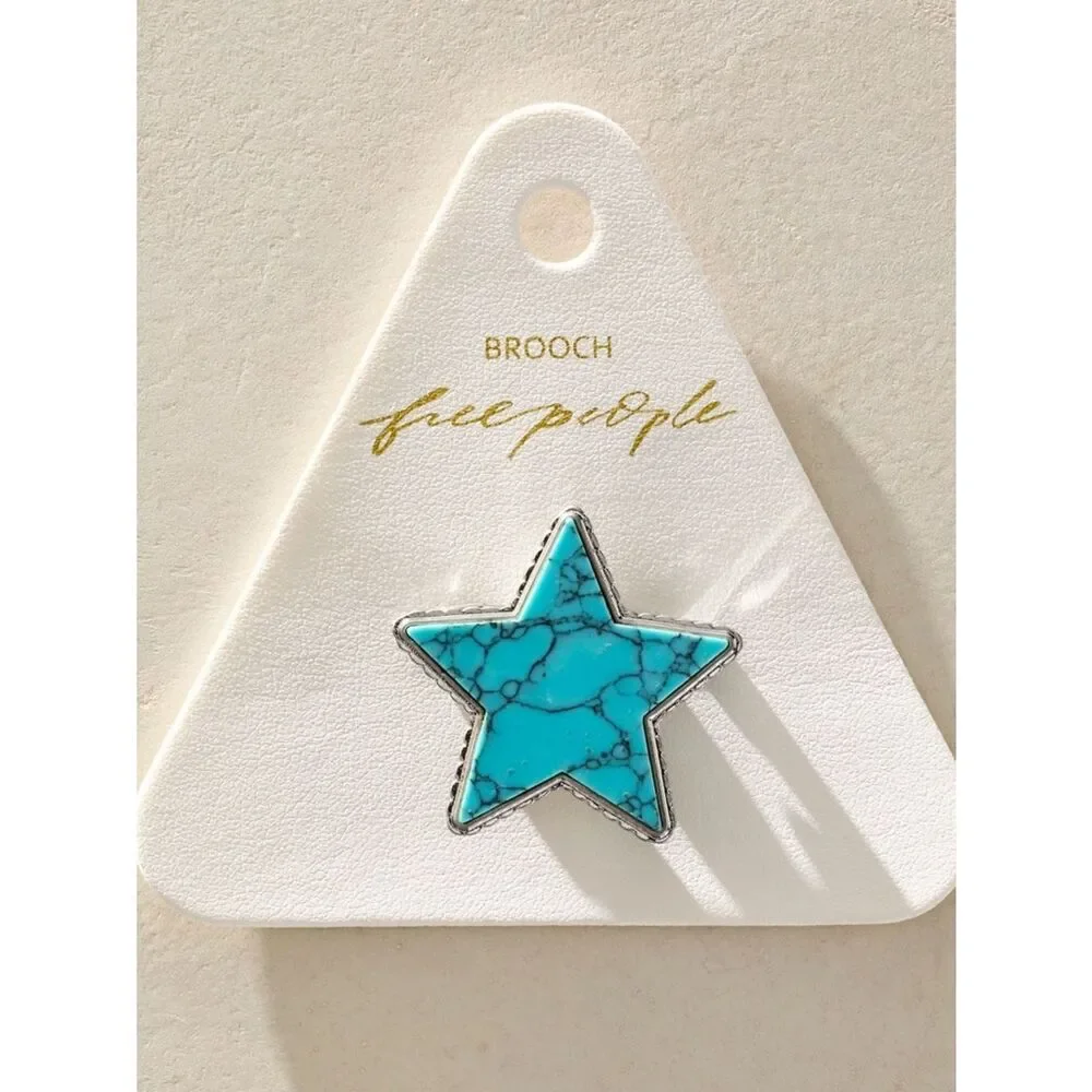 Free People high roller turquoise star brooch in silver